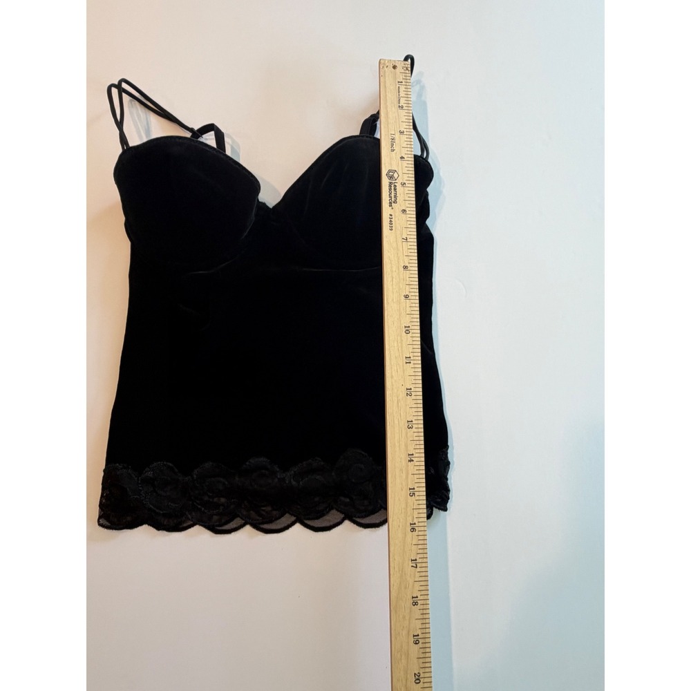 On Gossamer Black Velvet Bustier Camisole Lace Trim Padded Underwire Top Women M - Picture 2 of 6
